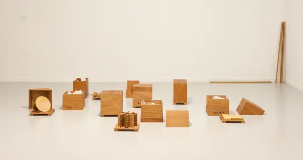 Béatrice Balcou, The K. Miyamoto Boxes, 2016 et Untitled (Artificial Light) Placebo (d’après une œuvre d’Ane Mette Hol), 2017, Collection Vanessa Desclaux et Emilie Renard  (1/4), Ferme du Buisson 