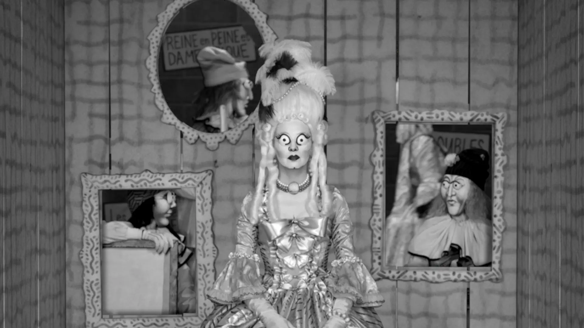 Mary Reid Kelley et Patrick Kelley, Best Femmes Forever, 2024, vidéo HD sonore, quadri-projection, 12min34s, transcription française par Emmanuel Pierre, courtesy de la galerie Pilar Corrias