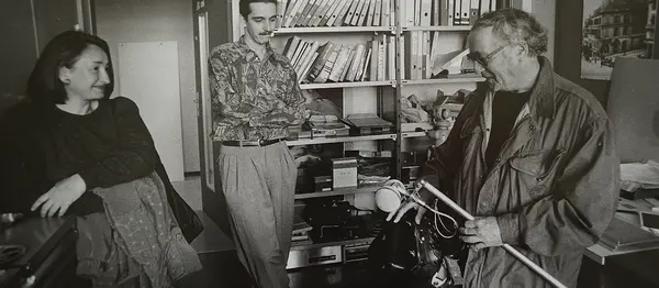 Photo: Claude Giovannetti and Yann Paranthoën, visiting Nagra (Kudelski) in Cheseaux, Switzerland, during the recording of “On Nagra, il enregistrera” (1987) for France Culture’s ACR 